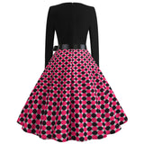 Retro Long Sleeve Round Neck Polka Dot Print Dress