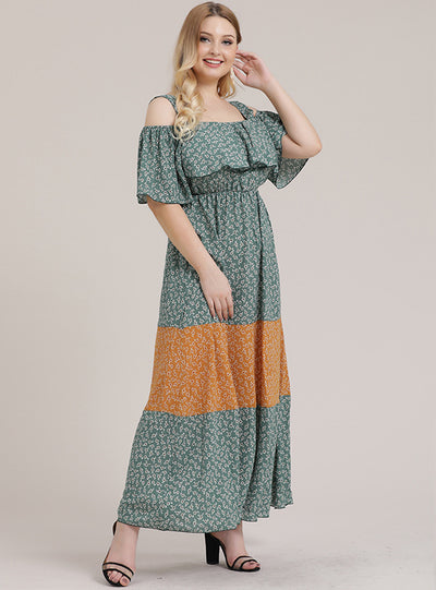 Women Ruffled Floral Straps Dress