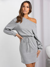 Fashion Slanted Shoulders and Round Neck Dress