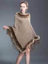 Wool Collar Shawl Cloak Knit Pullover Fur Cloak