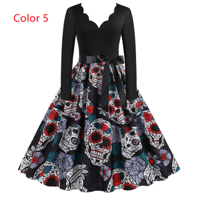 Slim Skull Print Big Swing Dress