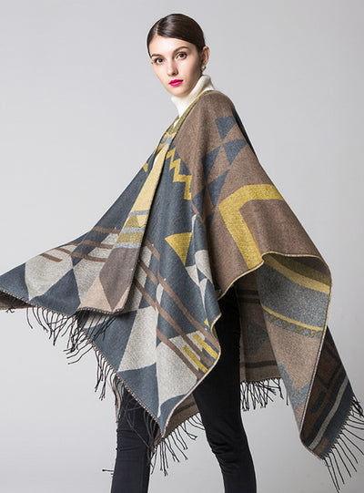 Cashmere Like Cape With Split Shawls