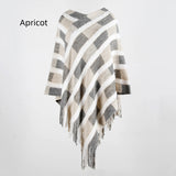 Women Fringe Sweater Cloak Plaid