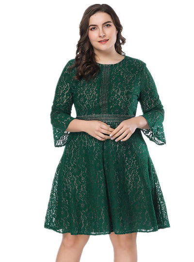 Plus Lace Long Sleeve Short Dress