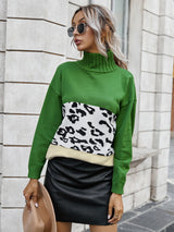 Turtle Neck Female Color Leopard Pattern Sweater