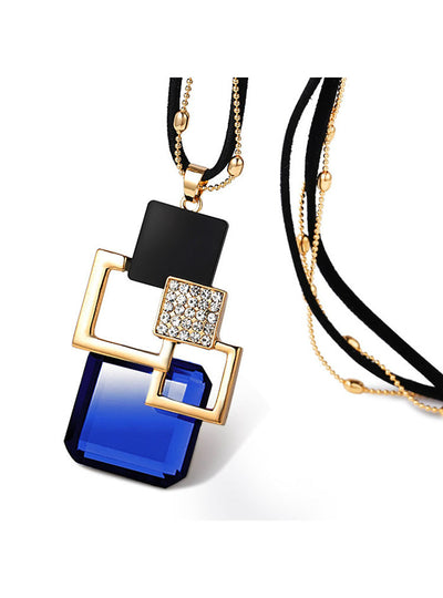 Sweater Chain Length Crystal Pendant Necklace