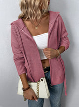 Hooded Zipper Drawstring Pocket Sweater Coat