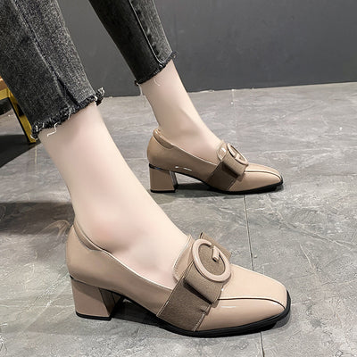 Soft Patent Leather Thick Heel Small Leather Shoes
