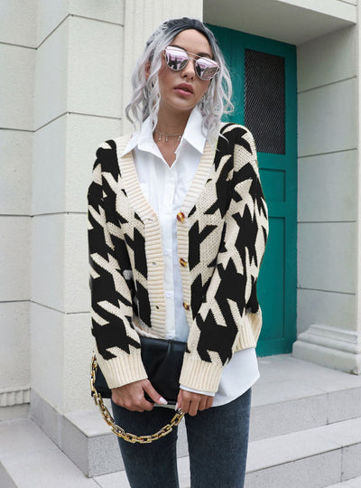 Button Loose Knit Cardigan Sweater