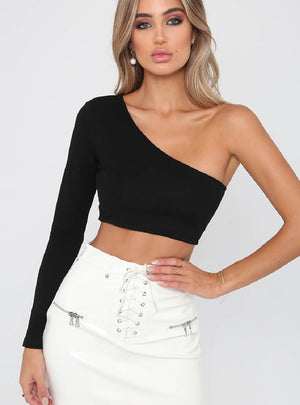 Inclined Shoulder Long Sleeve Top