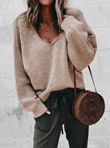 Knitted Sweater Women Streetwear V Neck Long Sleeve