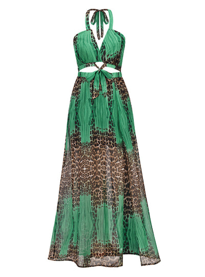 Leopard Print Backless Bohemian Dress