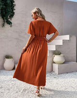 Solid Color Holiday Short Sleeve Dress