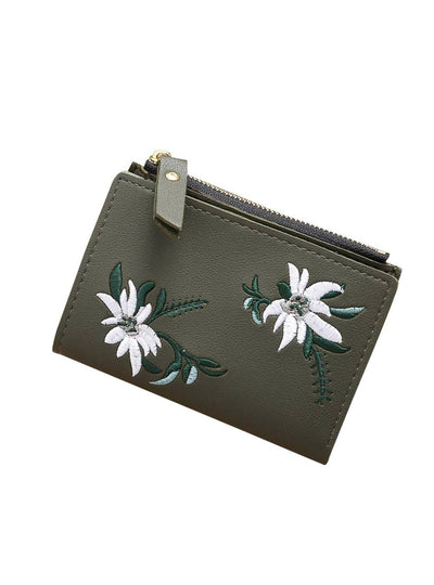 Women Embroidery Zipper Short Wallet Coin Purse 