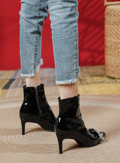 Side Zip Fine Patent Leather Plus Velvet Martin Boots