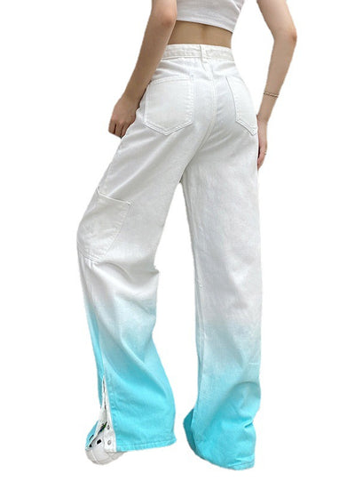 Blue Gradient Ripped Straight Pants Jeans
