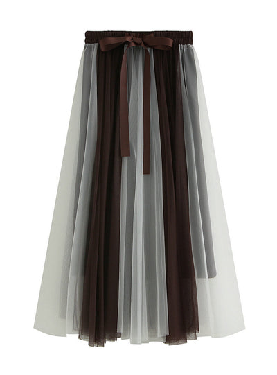 Women Spliced Gauze Skirt