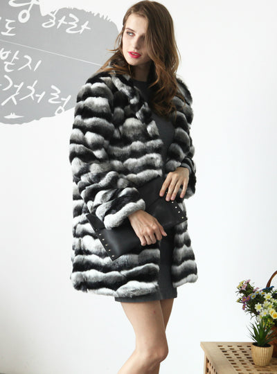 Imitation Rabbit Fur Coat Cotton Coat Collar Stripes