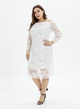 Plus Size White Lace Long Sleeve Party Dress