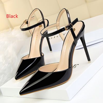 Shallow Pointed Patent Leather Sandals