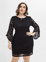 Plus Size Black Lace Long Sleeve Dress
