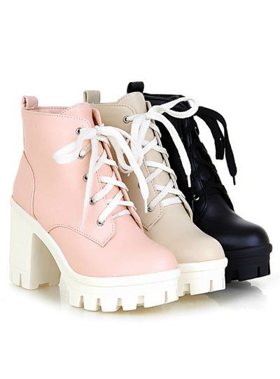 Women's Ankle Boots Lace Up High Heels Punk 
