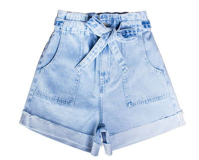 Elastic Waist Hem Wide Leg Denim Shorts