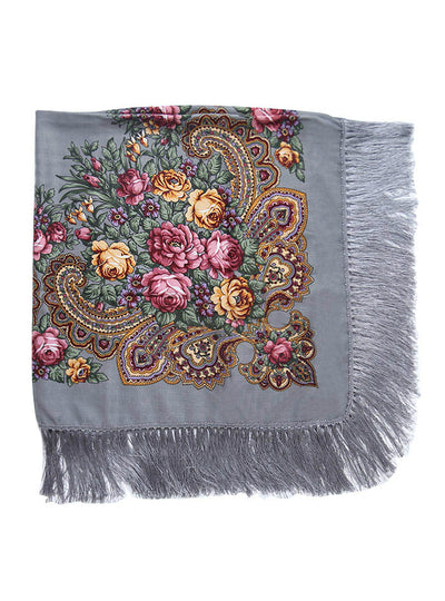 Square Scarf Cotton Long Tassel Print Scarf 