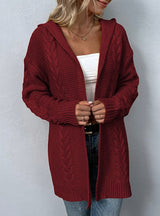 Solid Color Hooded Twist Cardigan Sweater Coat
