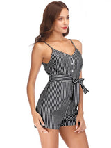 Striped Deep V-neck Suspender Jumpsuit