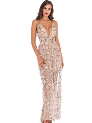 Sexy V-neck Backless Sequined Dress