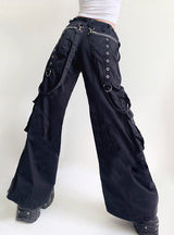 Printed Hip-hop Wide-leg Pocket Trousers Pant