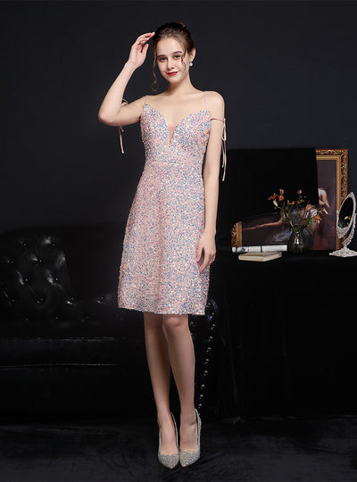Sexy Spaghetti Straps Sequins Short Praty Dress