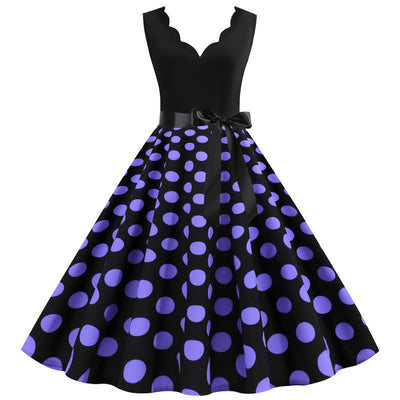 Sleeveless V-neck Wave Print Dress