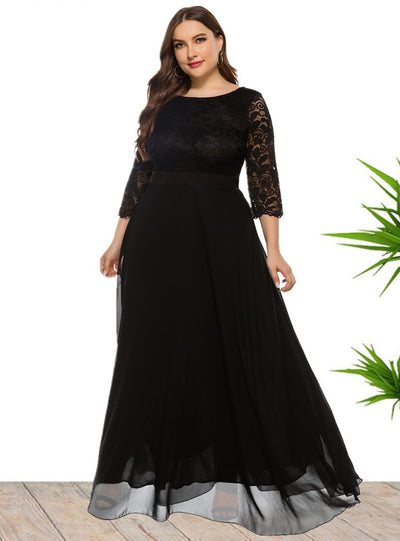 Hollow Lace Chiffon Stitching Plus Dress