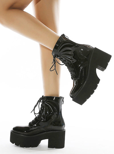 Women's Patent Leather Booties Thick Soles
