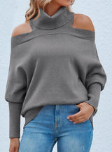 Solid Color Lapel Shoulder-leakage Sweater