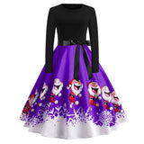 Santa Claus Print Long Sleeve Big Swing Dress