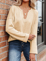 Solid Color V-neck Hemmed Sweater