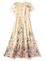 Round Neck Mesh Embroidered Flower Dress