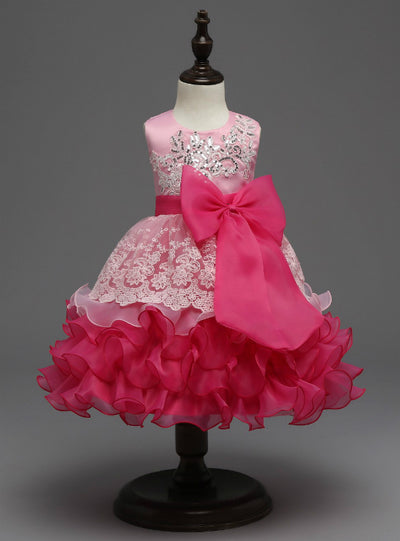 Sequin Formal Evening Gown Flower Princess Dress