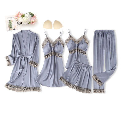 Five-piece Ice Silk Sexy Suspenders Nightgown