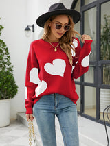 Turtleneck Hearts Contrast Color Love Heart Sweater