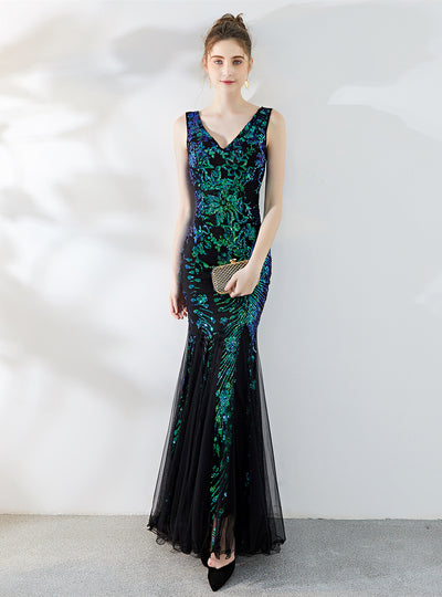 Sexy Deep V back Sequined Dress