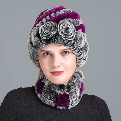 Rex Fur Warm Hat Scarf Two-piece Set