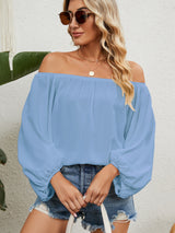 Off the Shoulder Solid Color Chiffon Top