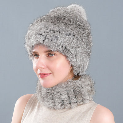 Rabbit Fur Hat Winter Rabbit Fur Scarf Set