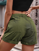 Three-dimensional Pocket Elastic Waist Denim Shorts