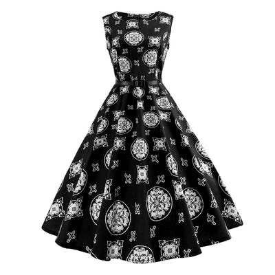 Women Retro Slim Print Dress