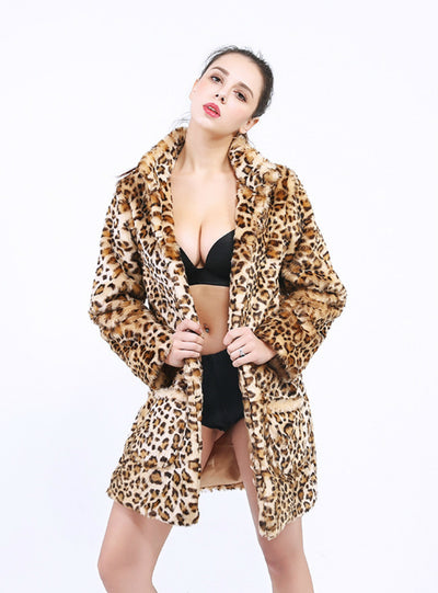 Long Sleeve Lapel Ladies Coat Leopard Print Coat
